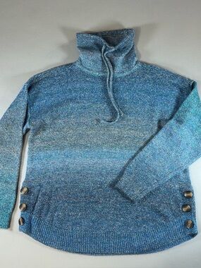 Westbound Size L Blue / Teal Marled Cowl Neck Sweater Side Button Detail